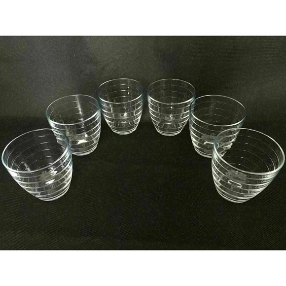 Set 6 Embossed Line Ring Double Old Fashioned Whiskey Juice Drinking Glass 12 oz - Picture 4 of 6